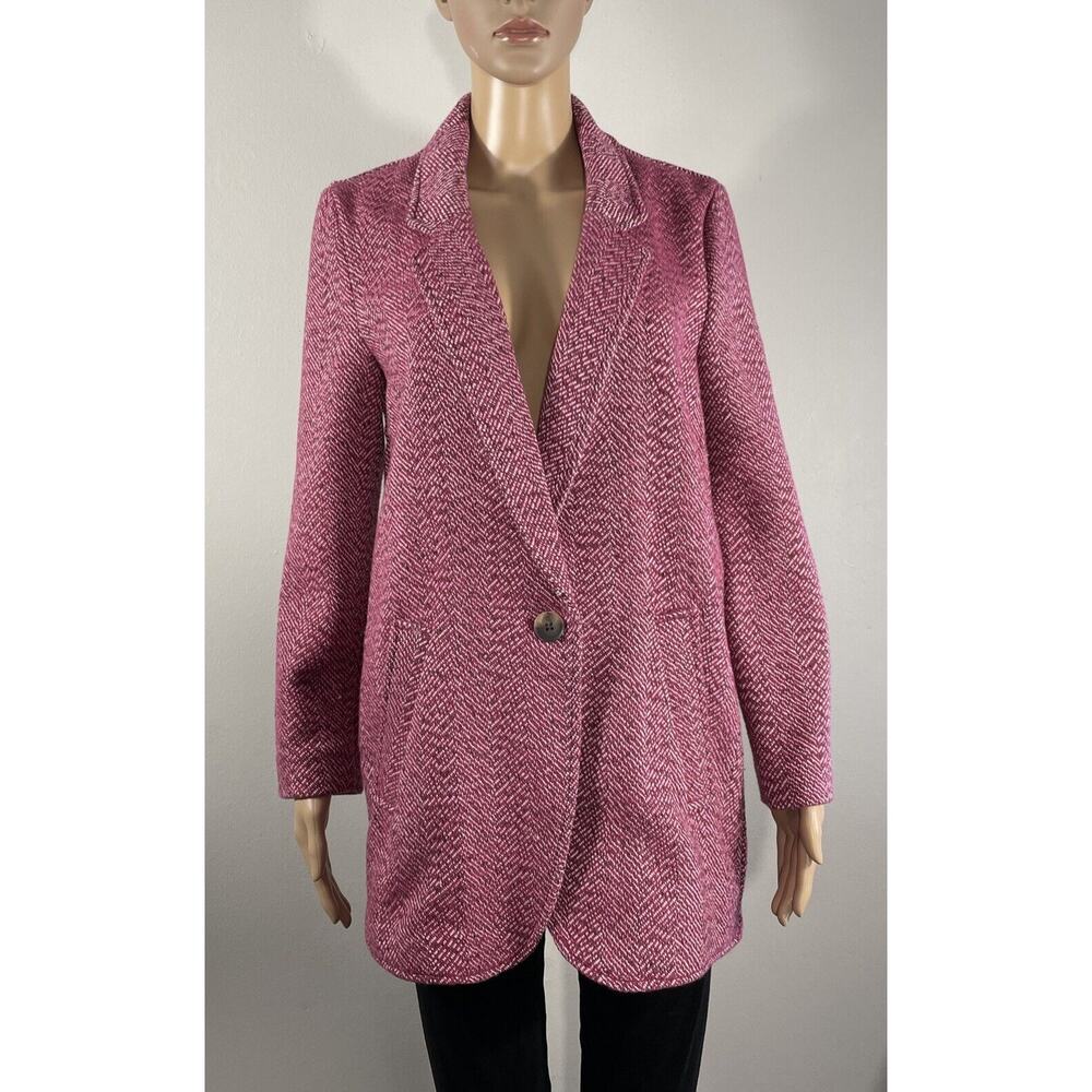 OLD NAVY Womens XS Red Marled Herringbone Knit Sweater Jacket Longline *Flaws